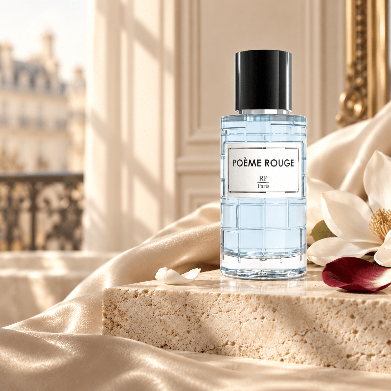 Poème Rouge RP Parfums dans une mise en scène française lumineuse et raffinée